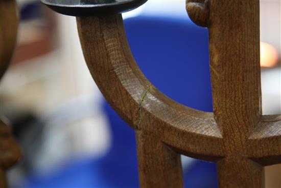 A pair of Robert Mouseman Thompson oak candelabra, 15in.